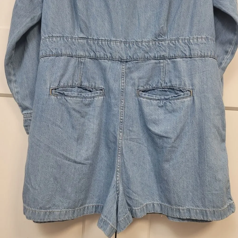 Universal Thread Long Sleeve Denim Utility Romper - Medium Wash Size 17